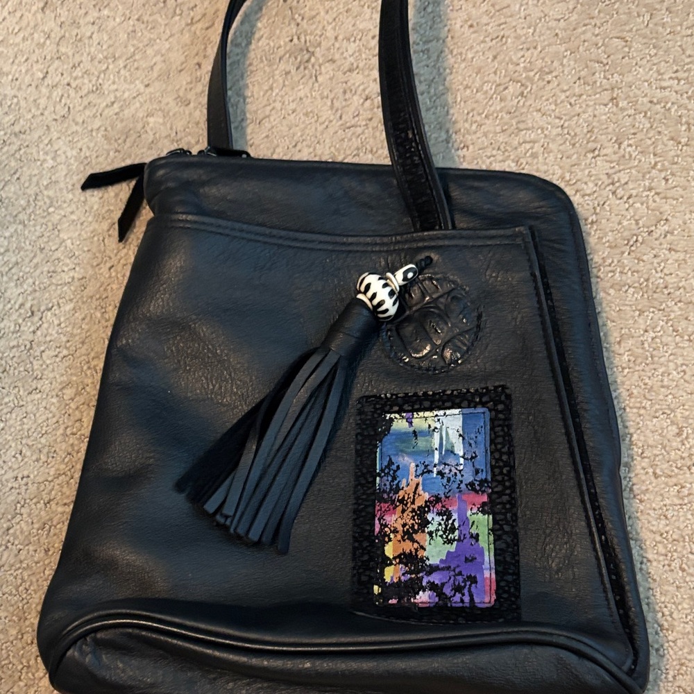 Black Designer Leatjer Women's Bag with Tassel